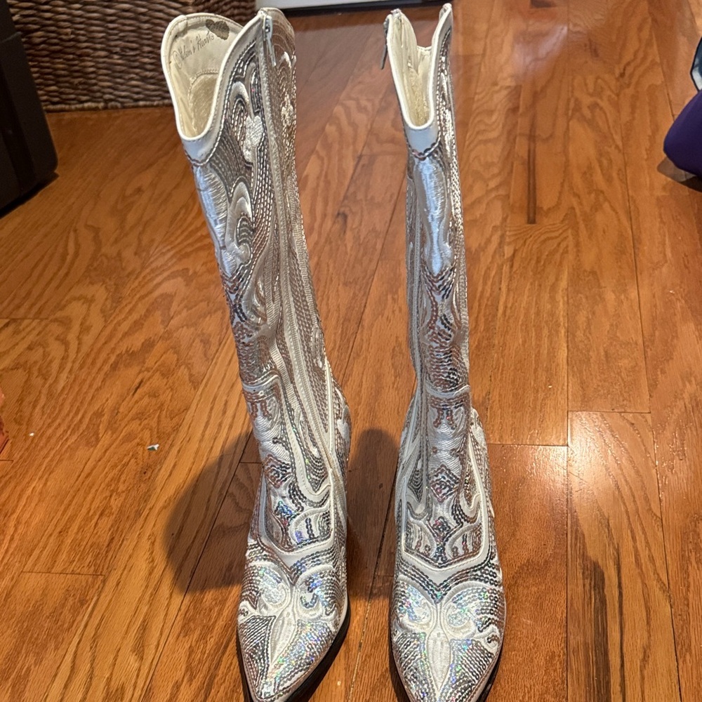 Helen’s Heart White Sequin Boots